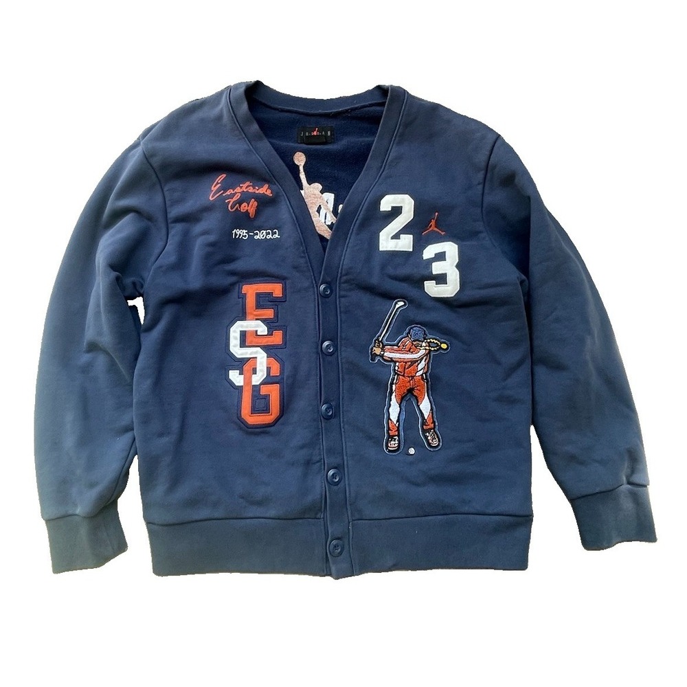 Jordan x Eastside Golf Cardigan Sweater Navy Men's Large Heavyweight Chenille